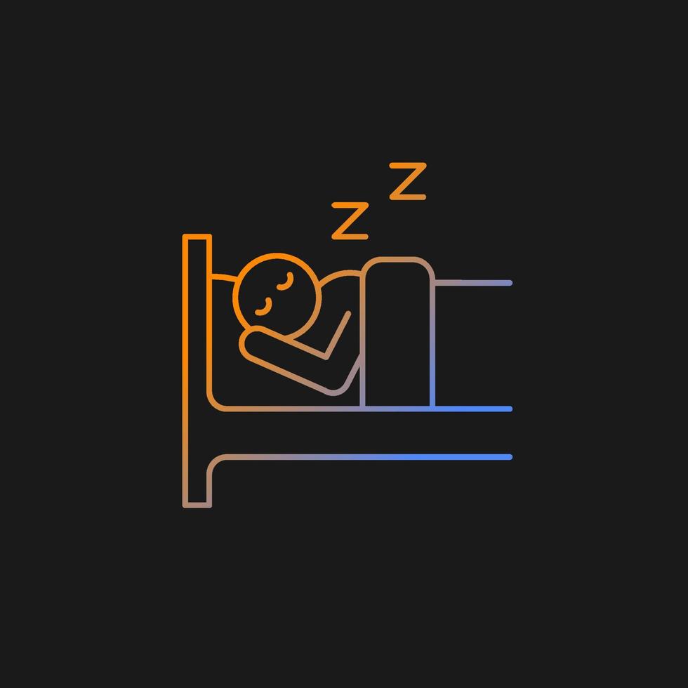 Sleep gradient vector icon for dark theme. Person sleeping soundly in bed. Healthy lifestyle, habits, sleep. Thin line color symbol. Modern style pictogram. Vector isolated outline drawing