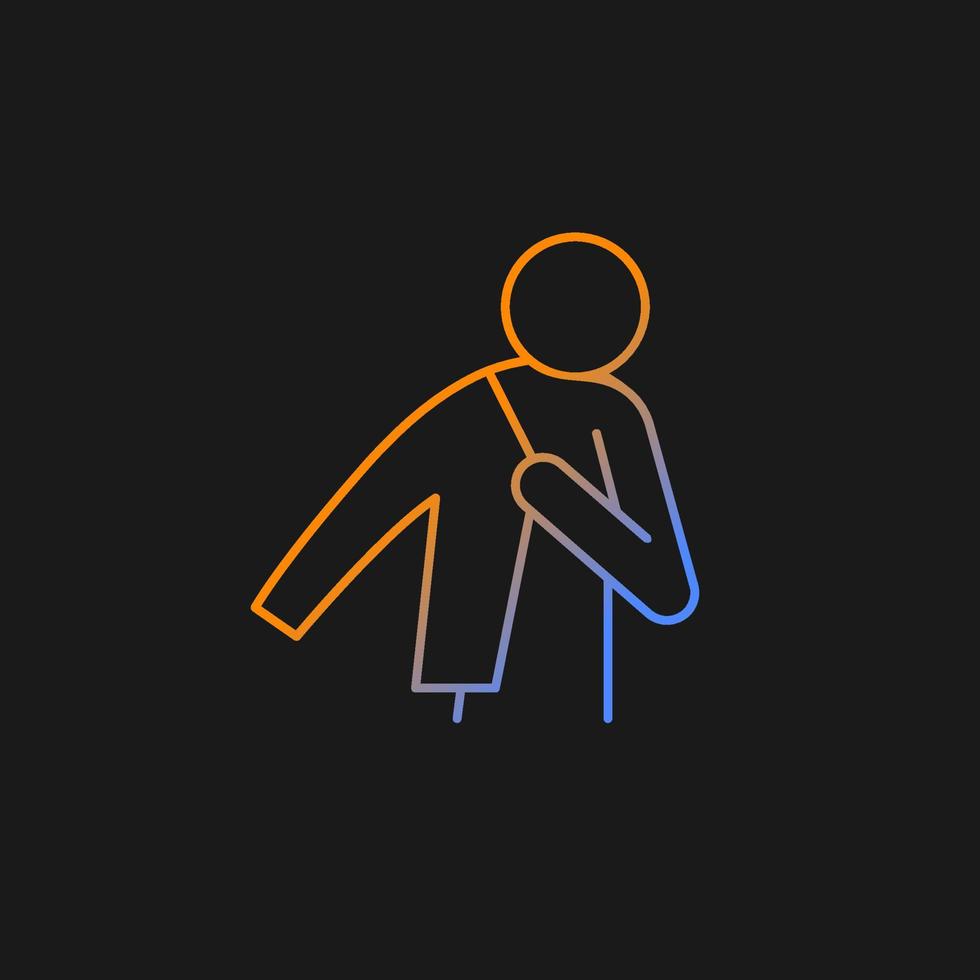 Dress up gradient vector icon for dark theme. Person putting on jacket. Man getting ready to go to work. Thin line color symbol. Modern style pictogram. Vector isolated outline drawing