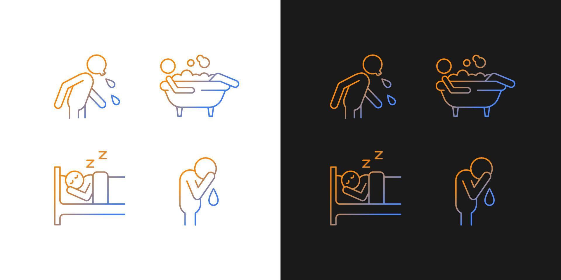 Human actions gradient icons set for dark and light mode. Spitting man. Day-to-day life. Thin line contour symbols bundle. Isolated vector outline illustrations collection on black and white