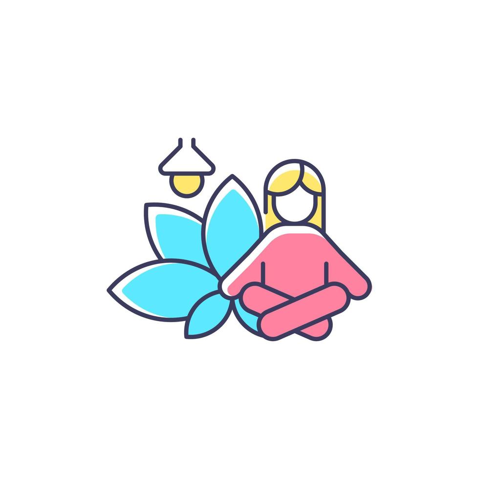 Meditation rooms RGB color icon. Meditative space at work. Creating relaxation area. Improving workplace productivity. In-office wellness room. Isolated vector illustration. Simple filled line drawing