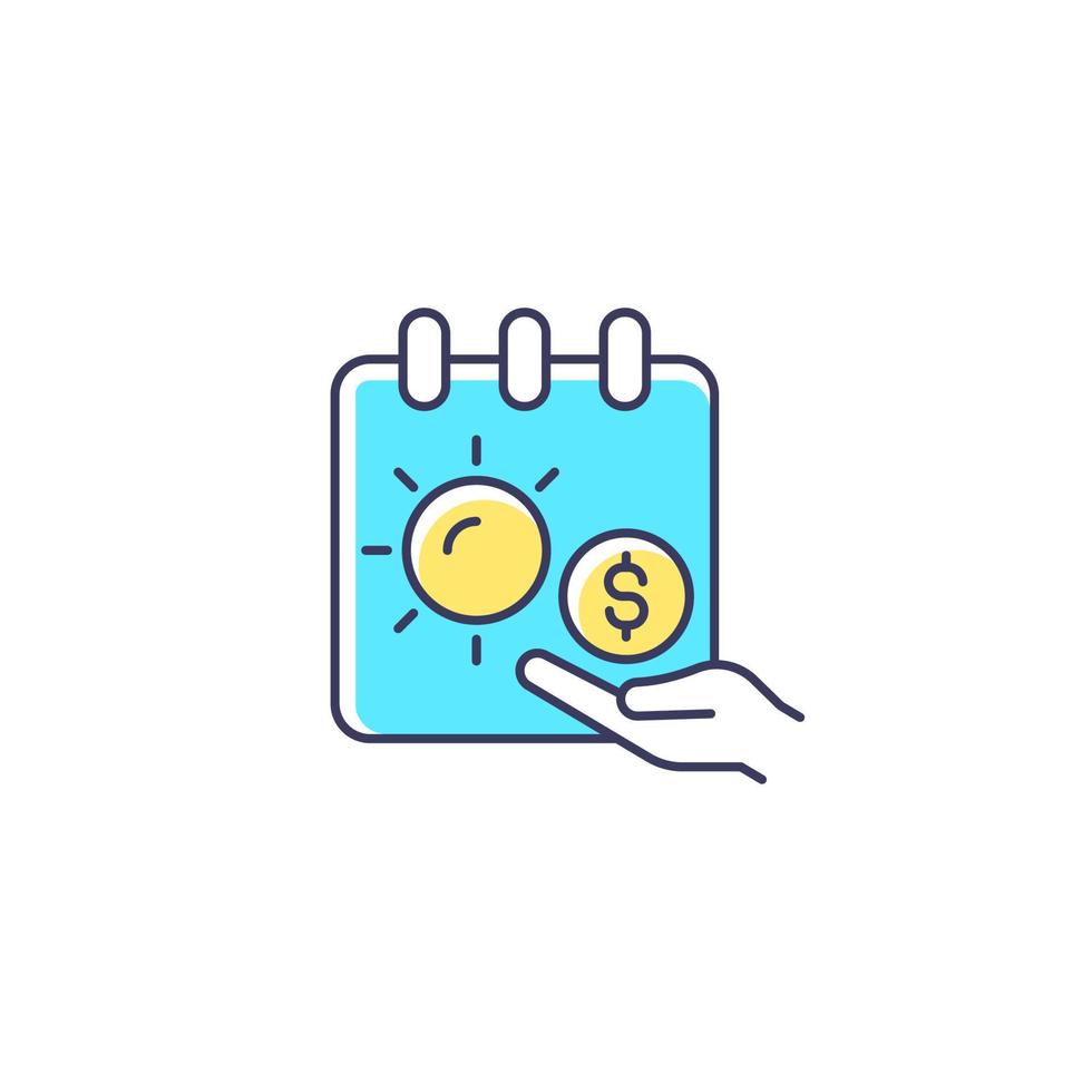 Unlimited PTO RGB color icon. Improving work-life balance. Unlimited vacation policy. Paid time off for employee. Boosting worker productivity. Isolated vector illustration. Simple filled line drawing