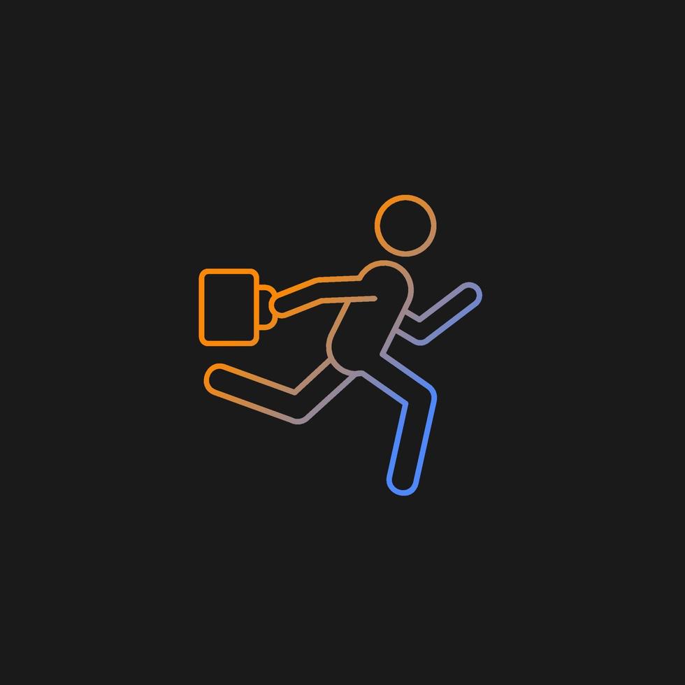 Hurry gradient vector icon for dark theme. Running man with bag in hand. Office man running to public transport. Thin line color symbol. Modern style pictogram. Vector isolated outline drawing