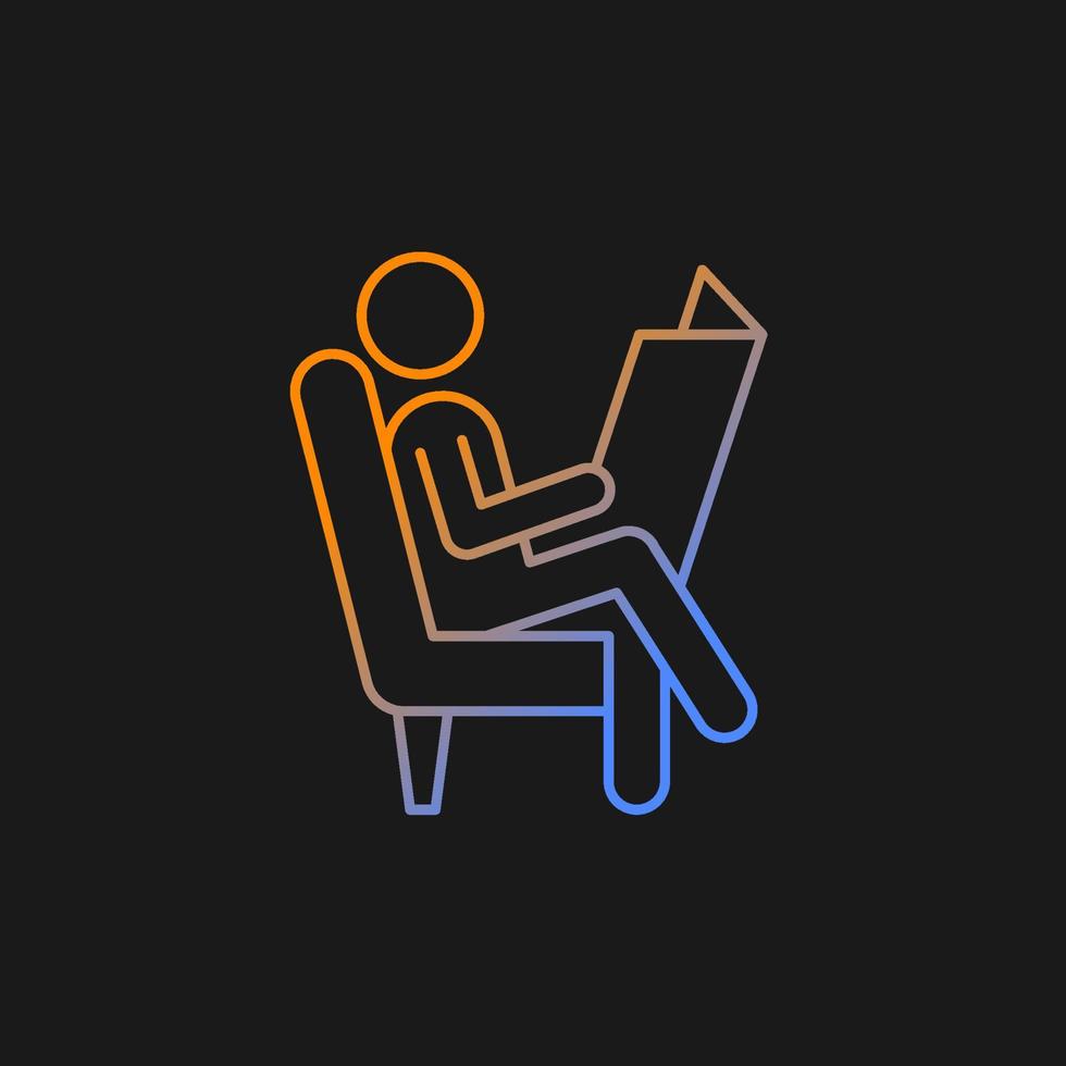 leer el icono de vector de gradiente de periódico para el tema oscuro. persona leyendo las últimas noticias en papel. humano tomando un descanso del trabajo. símbolo de color de línea delgada. pictograma de estilo moderno. dibujo de contorno aislado vectorial