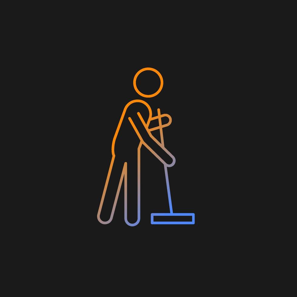 Cleaning with mop gradient vector icon for dark theme. Person with mop cleaning house. Maintain cleanliness in flat. Thin line color symbol. Modern style pictogram. Vector isolated outline drawing