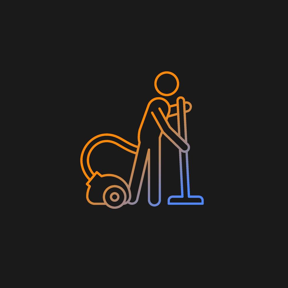 Vacuum cleaner gradient vector icon for dark theme. Person with vacuum cleaner. Maintain cleanliness in apartment. Thin line color symbol. Modern style pictogram. Vector isolated outline drawing