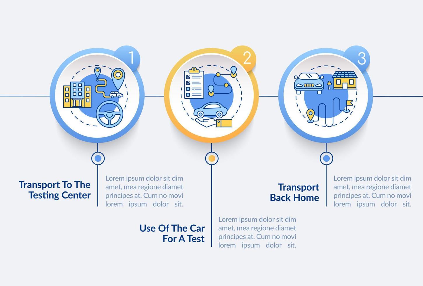 Road test services vector infographic template. School offers presentation outline design elements. Data visualization with 3 steps. Process timeline info chart. Workflow layout with line icons