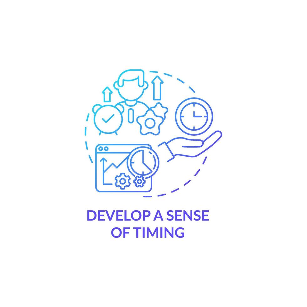 Develop sense of timing blue gradient concept icon. Work schedule. Successful time management. Career advancement abstract idea thin line illustration. Vector isolated outline color drawing