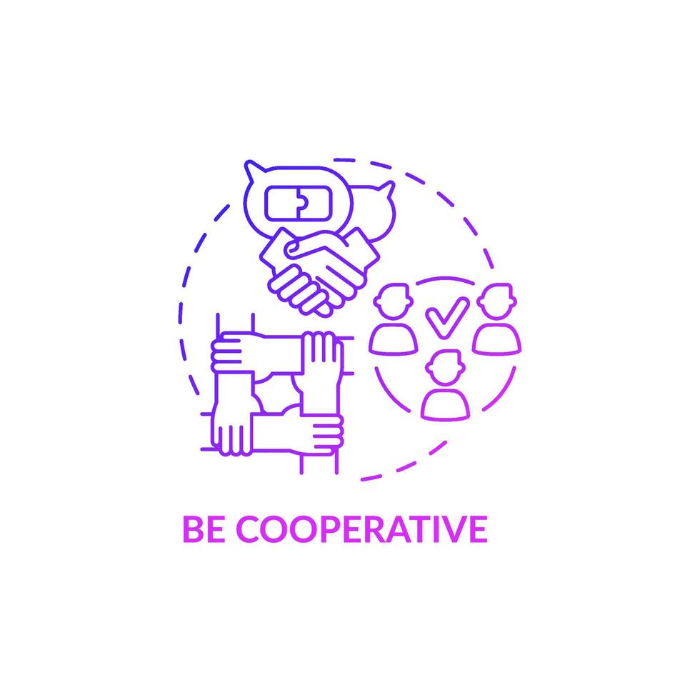 Be cooperative purple gradient concept icon. Professional teamwork. Partnership at work. Career advancement abstract idea thin line illustration. Vector isolated outline color drawing