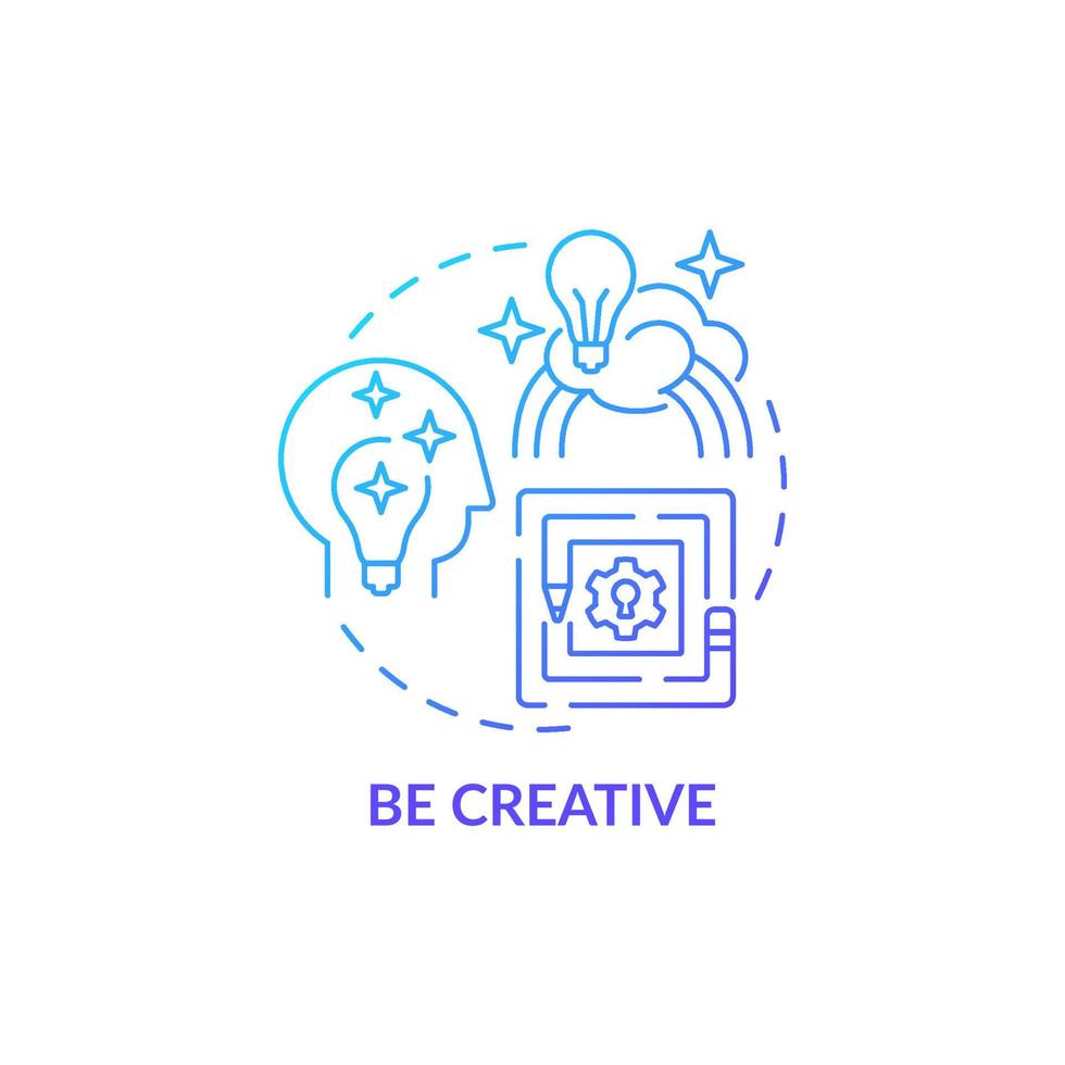 Be creative blue gradient concept icon. Innovative thinking for projects. Personality trait. Career advancement abstract idea thin line illustration. Vector isolated outline color drawing