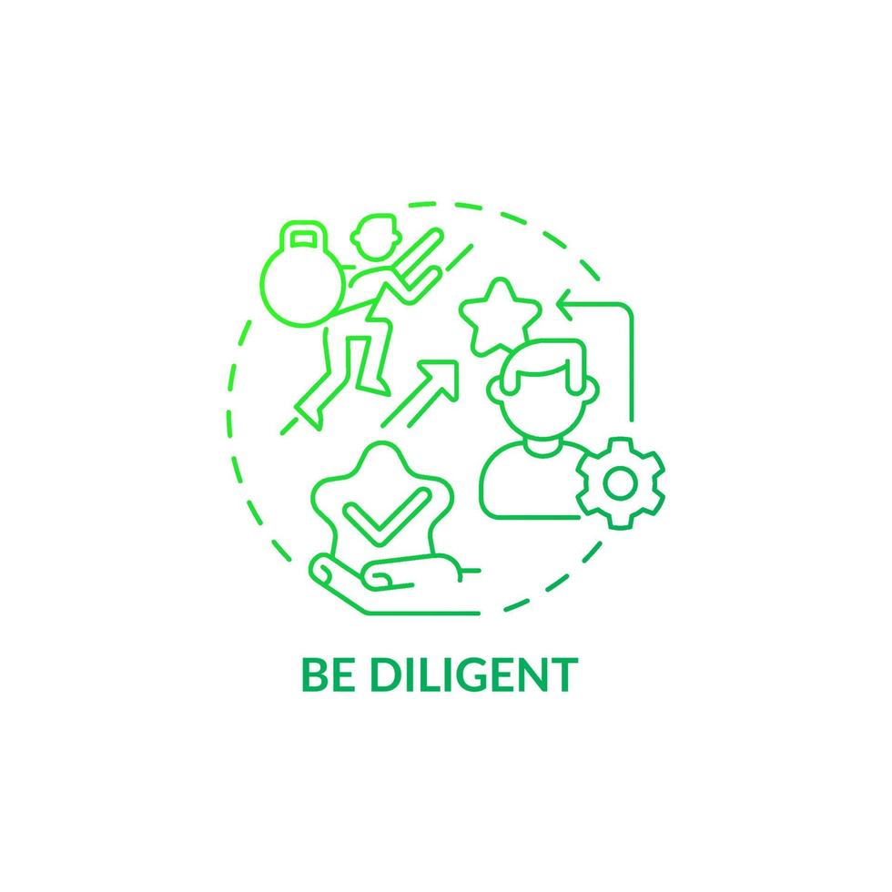 Be diligent green gradient concept icon. Pursue work goals. Employee trait. Leader development. Career advancement abstract idea thin line illustration. Vector isolated outline color drawing