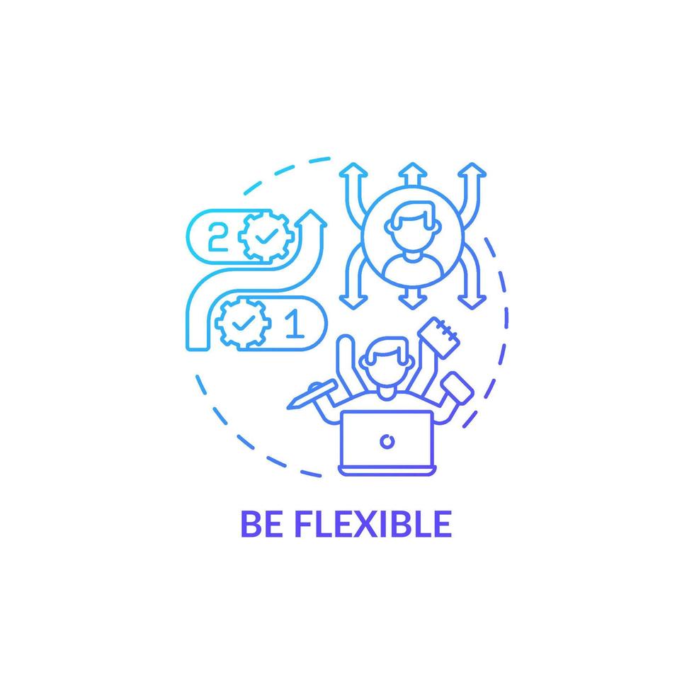 Be flexible blue gradient concept icon. Productive work in office. Manager success. Career advancement and development abstract idea thin line illustration. Vector isolated outline color drawing
