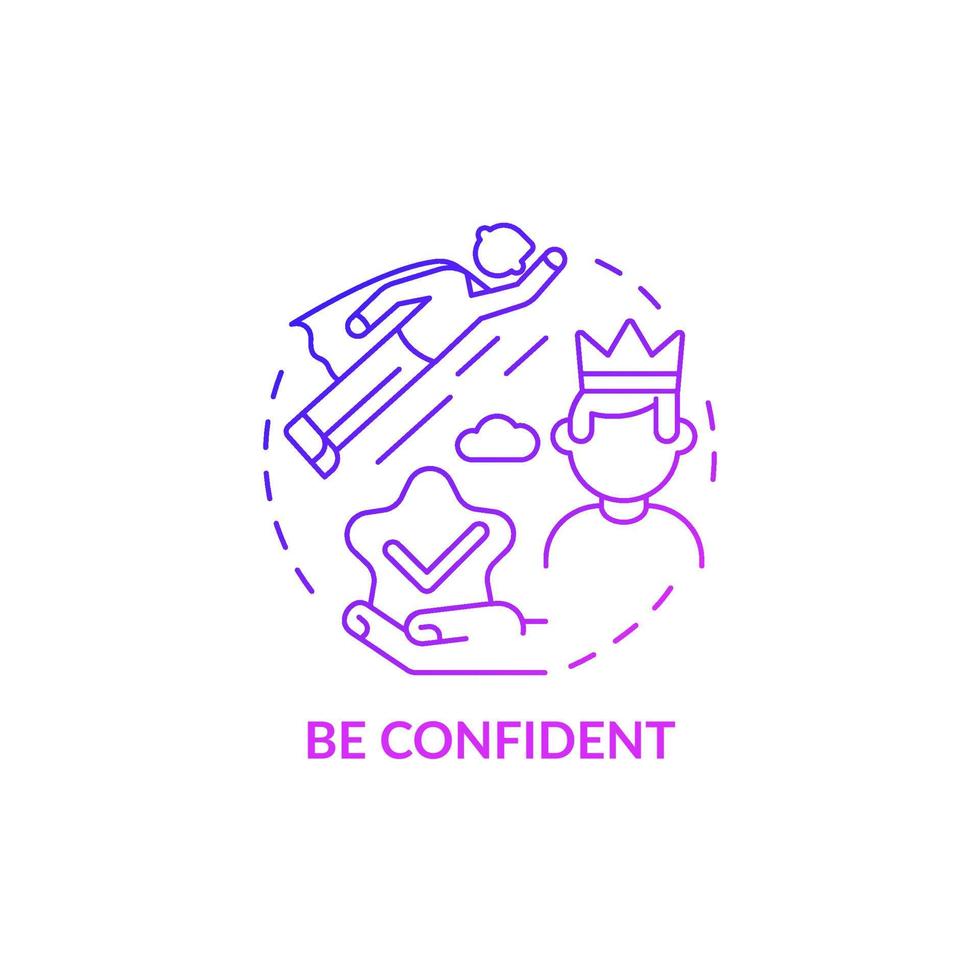 Be confident purple gradient concept icon. Personality trait for successful leader. Achieve goals. Career advancement abstract idea thin line illustration. Vector isolated outline color drawing