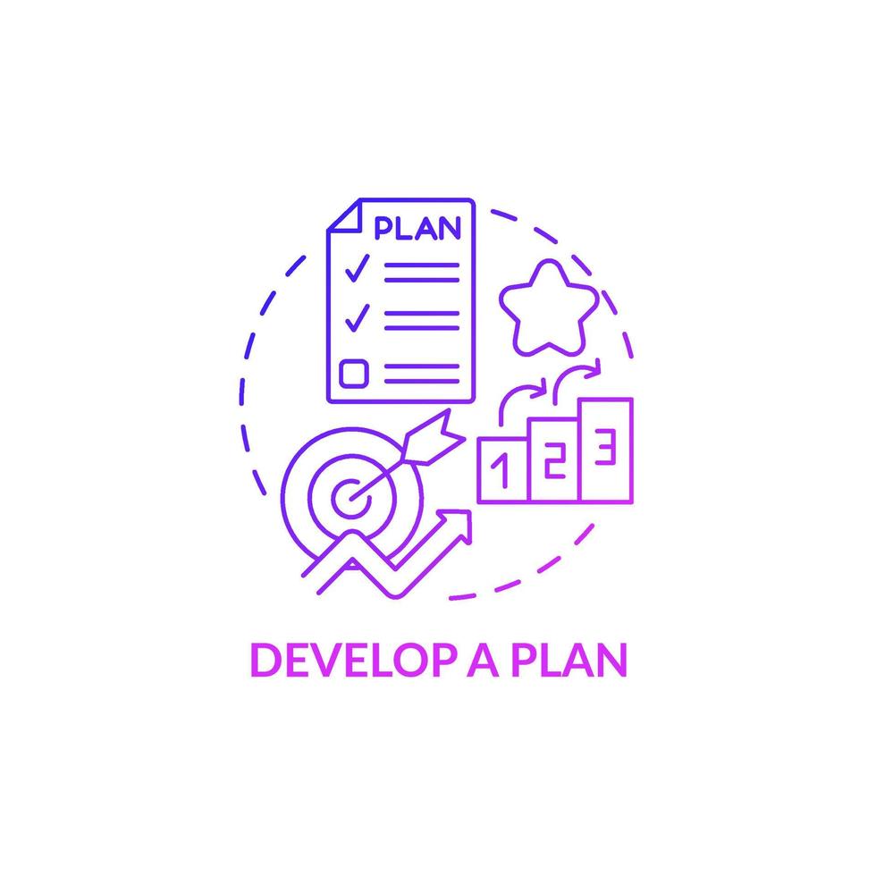 Develop plan purple gradient concept icon. Effective management and work optimization. Career advancement abstract idea thin line illustration. Vector isolated outline color drawing