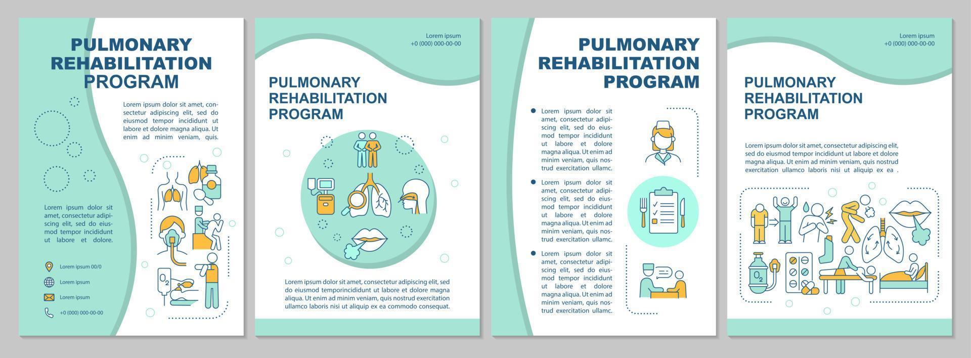 plantilla de folleto azul del programa de rehabilitación pulmonar. folleto, folleto, impresión de folleto, diseño de portada con iconos lineales. diseños vectoriales para presentaciones, informes anuales, páginas de publicidad vector