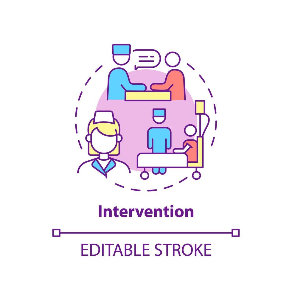 Intervention concept icon. Pulmonary rehabilitation abstract idea thin line illustration. Physiotherapist advice and prescription. Vector isolated outline color drawing. Editable stroke