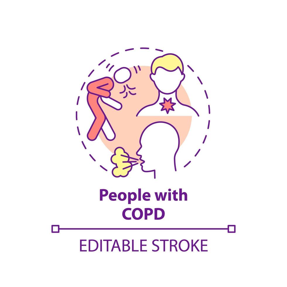 People with copd concept icon. Respiratory illness rehabilitation abstract idea thin line illustration. Chronic obstructive pulmonary disease. Vector isolated outline color drawing. Editable stroke