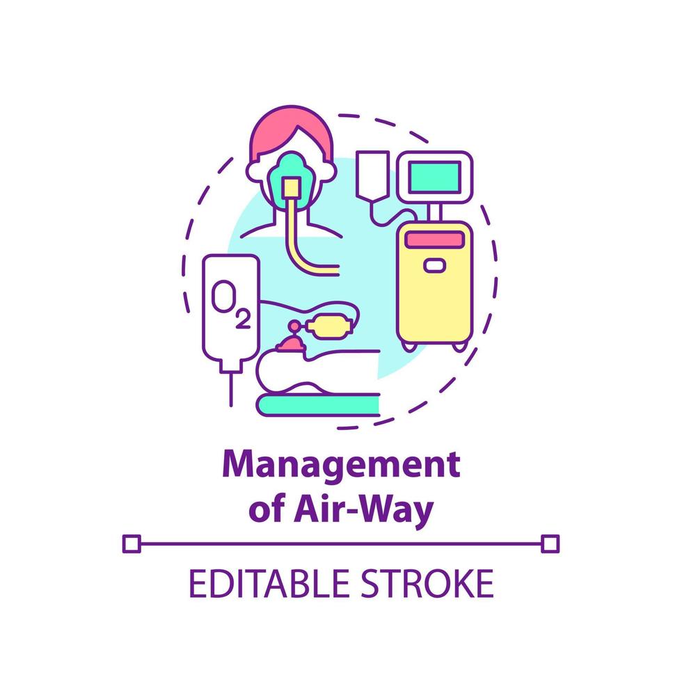 Management of air way concept icon. Pulmonary rehabilitation abstract idea thin line illustration. First aid medical procedure. Oxygenation. Vector isolated outline color drawing. Editable stroke