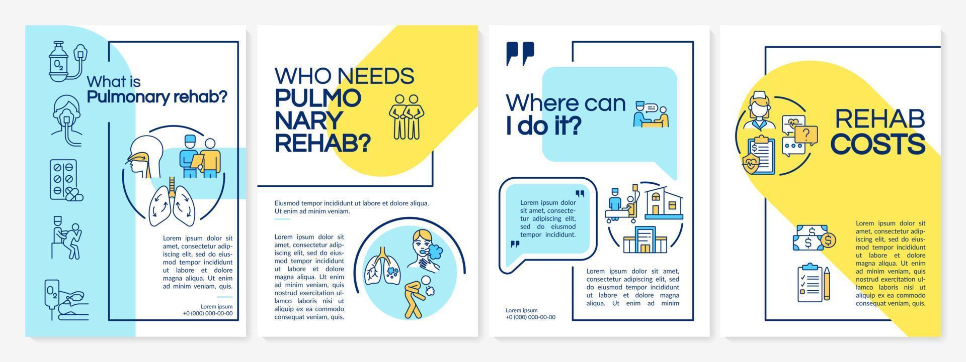 Respiratory recovery blue and yellow brochure template. Flyer, booklet, leaflet print, cover design with linear icons. Vector layouts for presentation, annual reports, advertisement pages