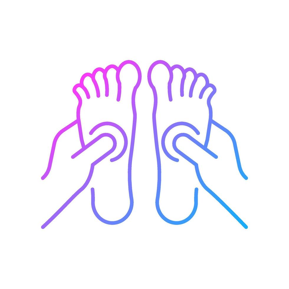 Reflexology gradient linear vector icon. Applying pressure to feet. Therapeutic massage. Improve circulation. Thin line color symbol. Modern style pictogram. Vector isolated outline drawing