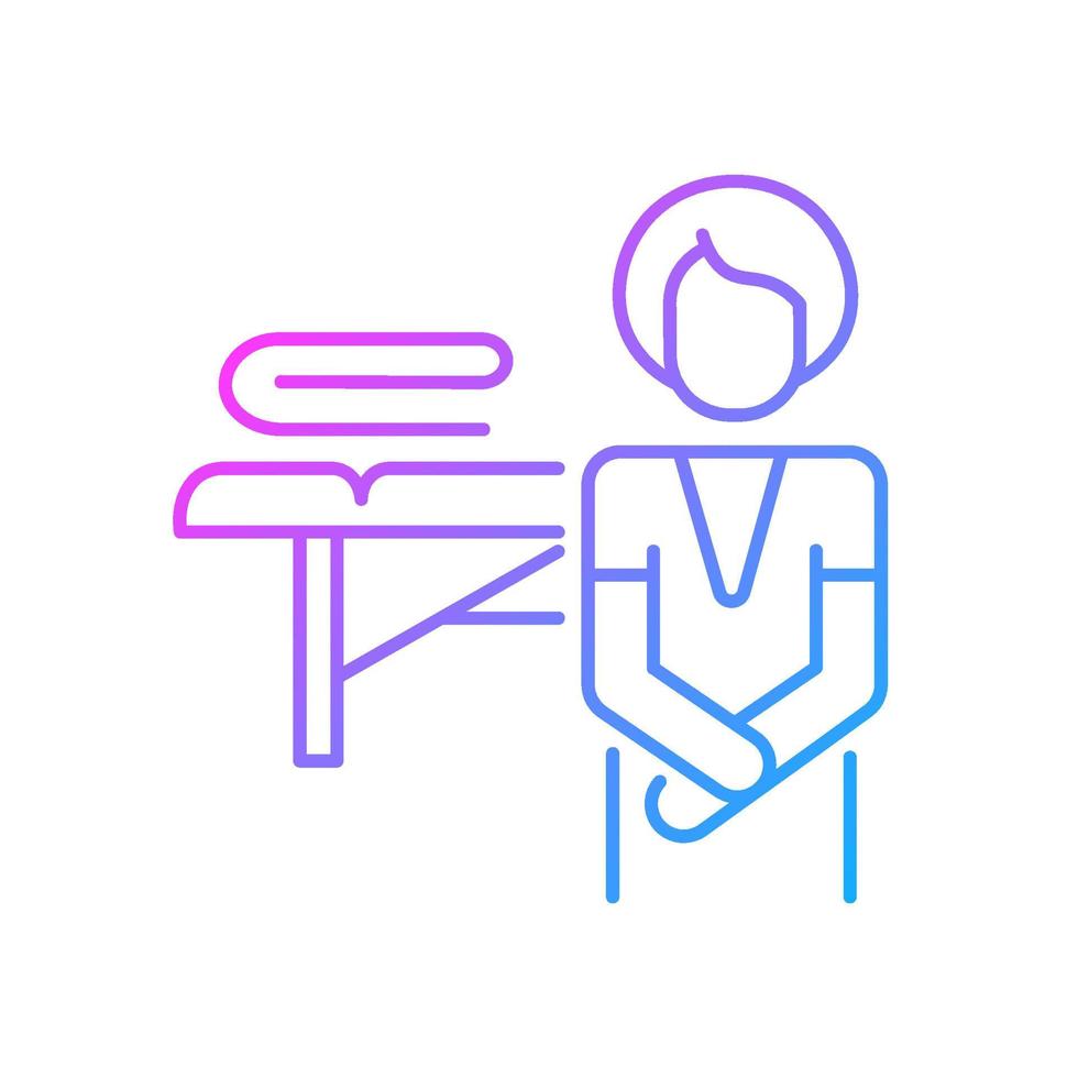 Massage practitioner gradient linear vector icon. Professional physiotherapist. Healthcare worker. Spa treatment. Thin line color symbol. Modern style pictogram. Vector isolated outline drawing