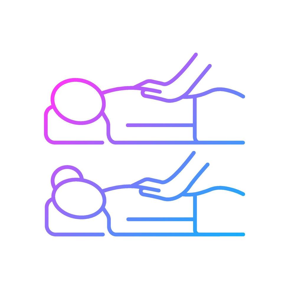 Couples massage gradient linear vector icon. Increase bonding in relationship. Side-by-side massage tables. Thin line color symbol. Modern style pictogram. Vector isolated outline drawing