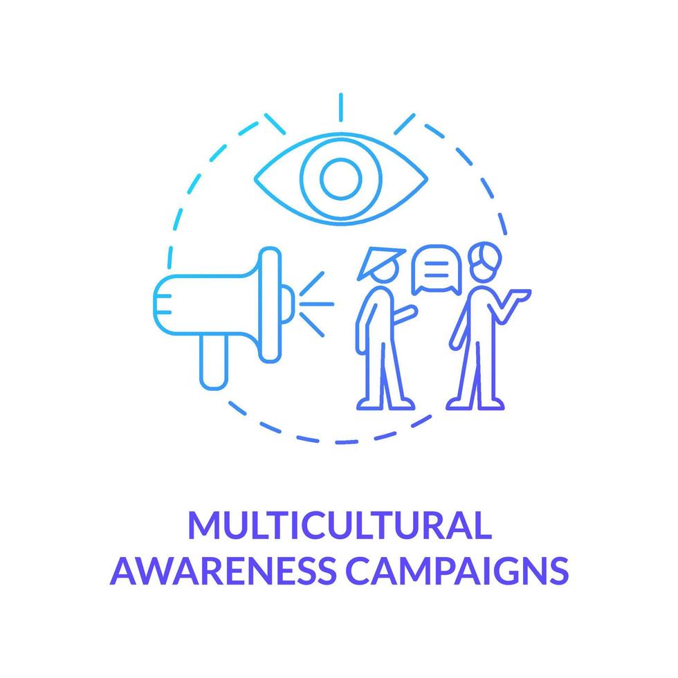 Multicultural awareness campaigns blue gradient concept icon. Hate speech countering abstract idea thin line illustration. Promoting inclusion and tolerance. Vector isolated outline color drawing