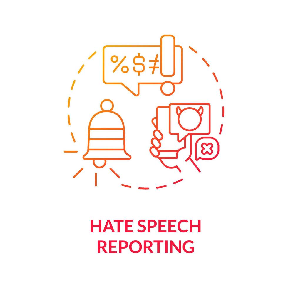 Hate speech reporting red gradient concept icon. Hateful content informing abstract idea thin line illustration. Fighting racial and religious offences. Vector isolated outline color drawing