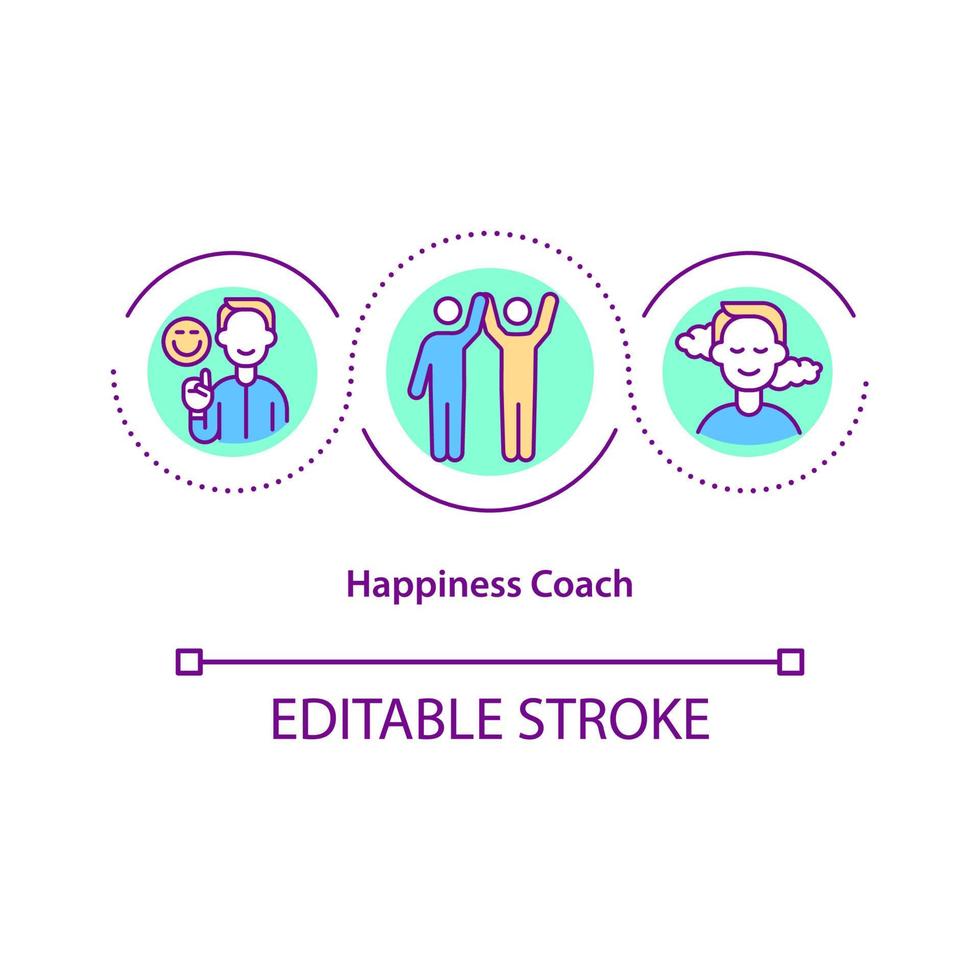 Happiness coach concept icon. Positive thinking abstract idea thin line illustration. Person that supports in transforming state of mind. Vector isolated outline color drawing. Editable stroke