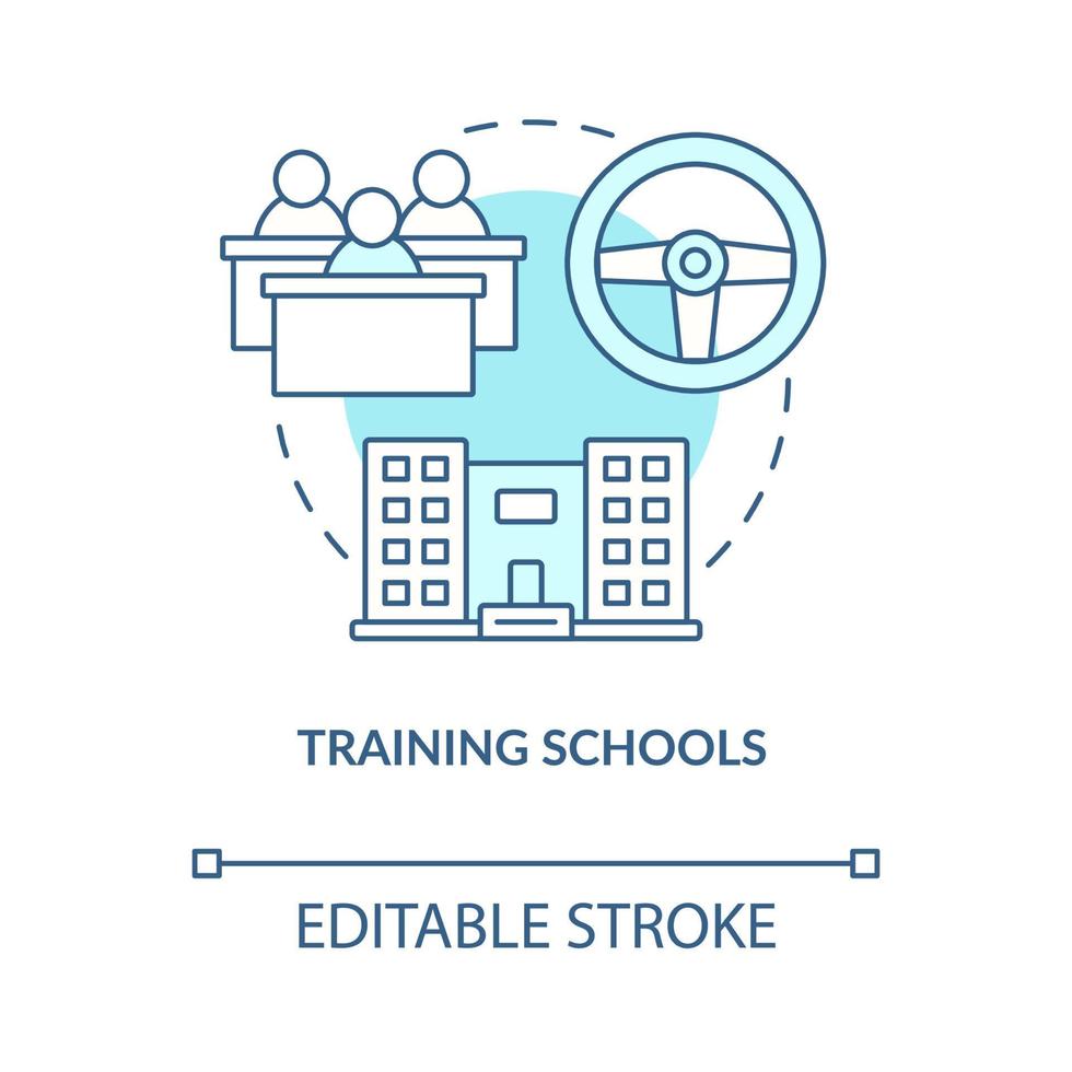Training schools blue concept icon. Driving course for teens abstract idea thin line illustration. Teenager students. Road traffic rules. Vector isolated outline color drawing. Editable stroke