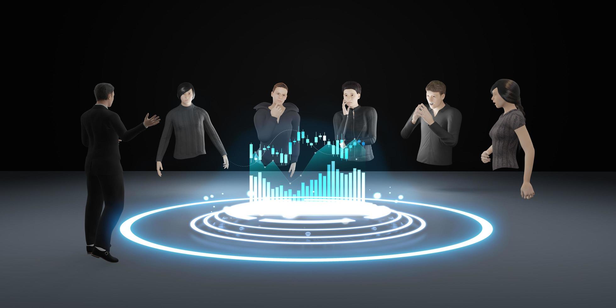 Meetings in Metaverse Stock Trading and cryptocurrency via VR camera Avatars in Metaverse in photo
