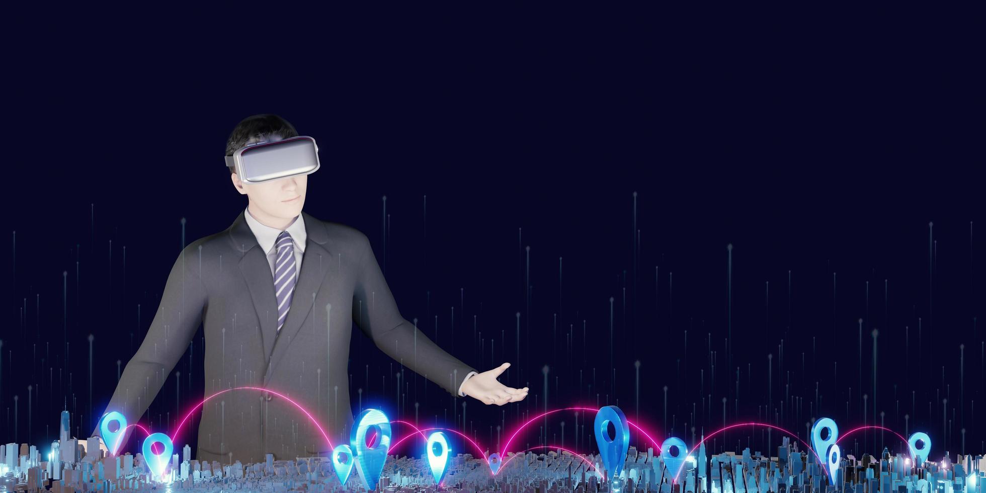 Metaverse City VR glasses Transport business Hologram gps map simulator Pinning Landing Avatars in Metaverse photo