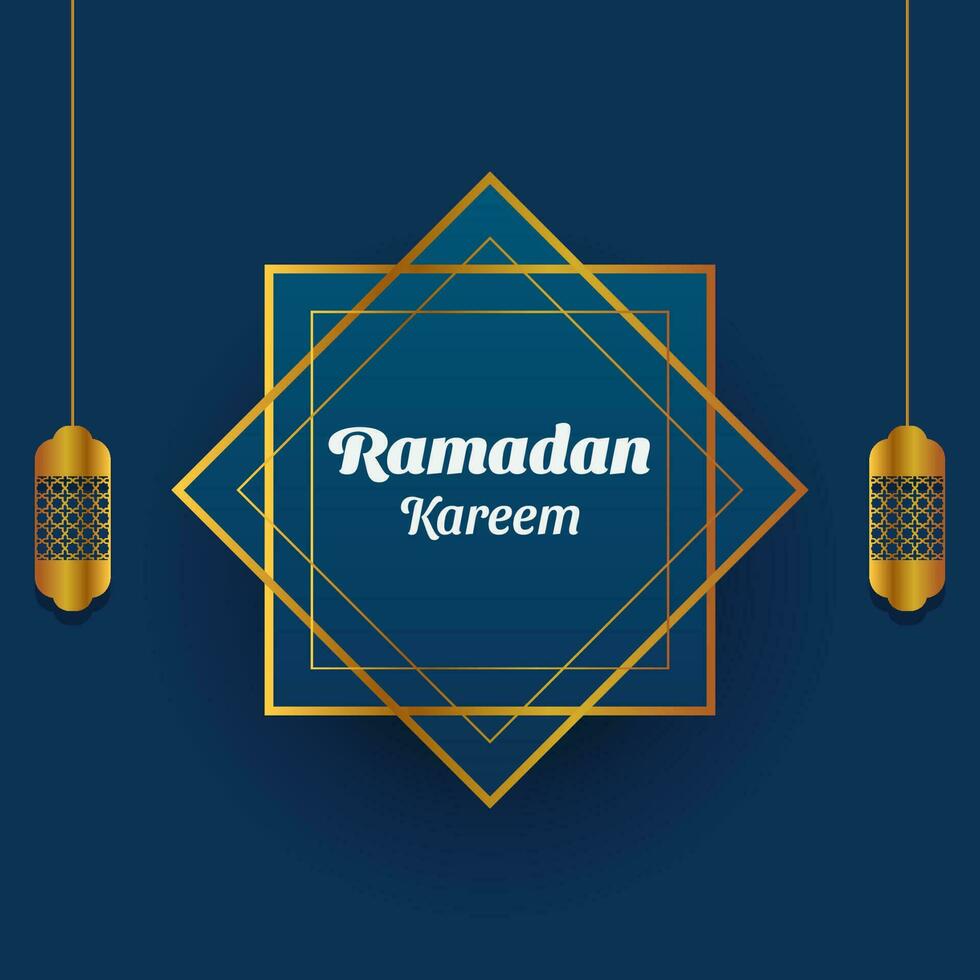 ramadan kareem greeting card in gold and blue color. islamic vector illustration