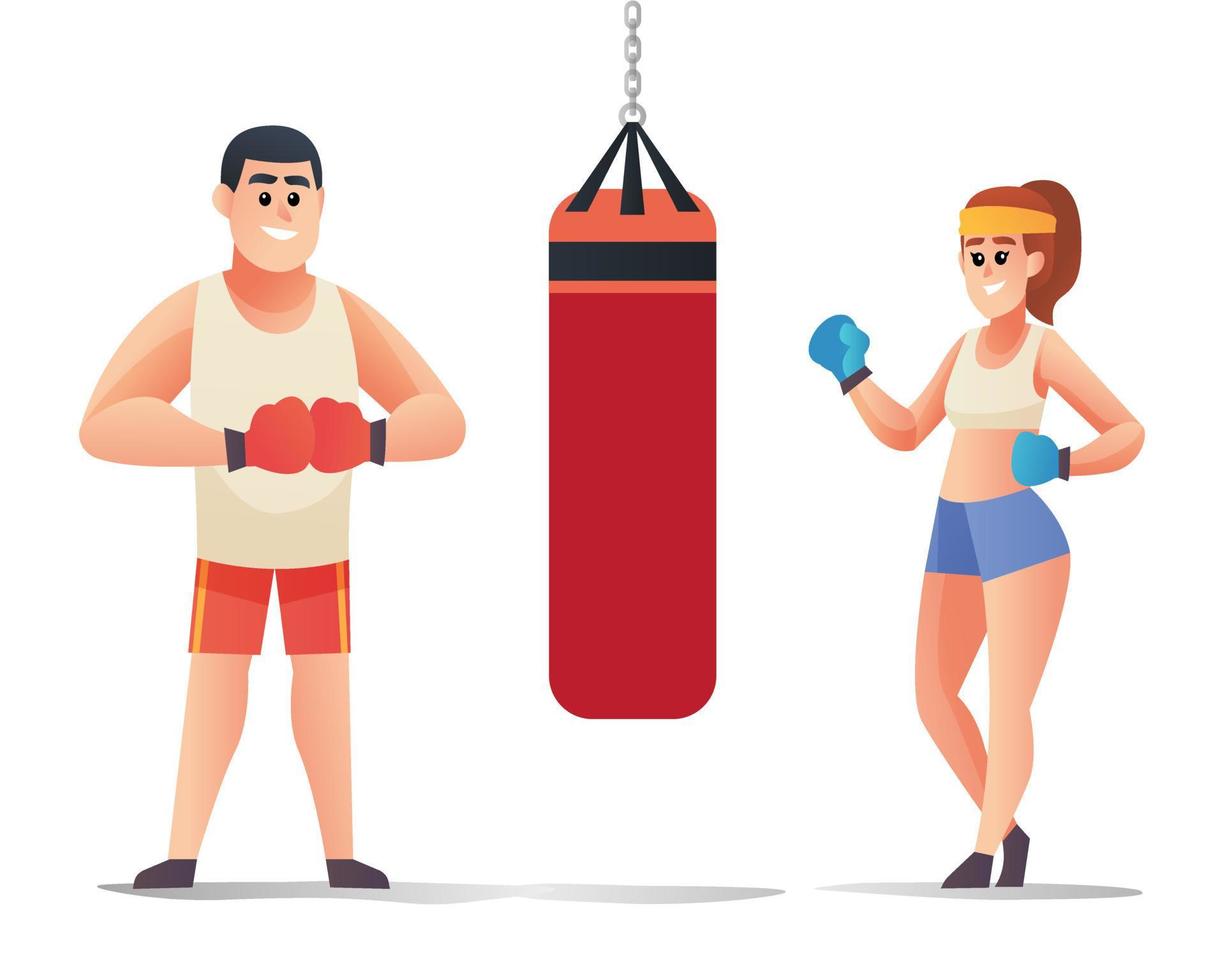 Male and female boxing characters vector