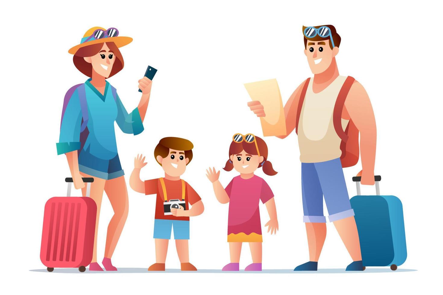 Happy family traveller character set vector