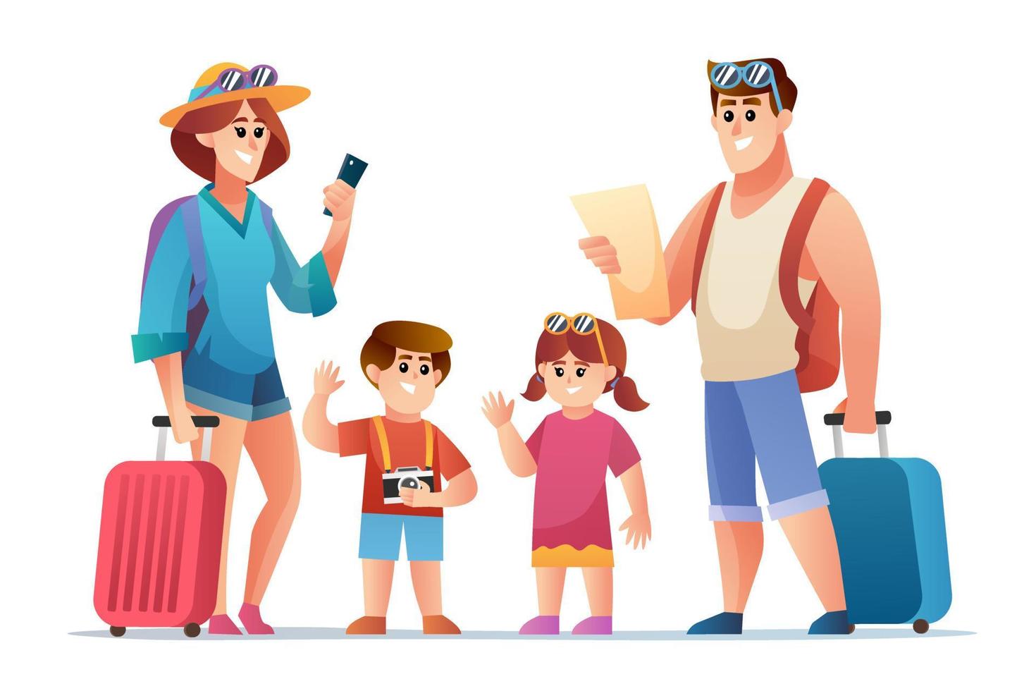 Happy family traveller character set vector