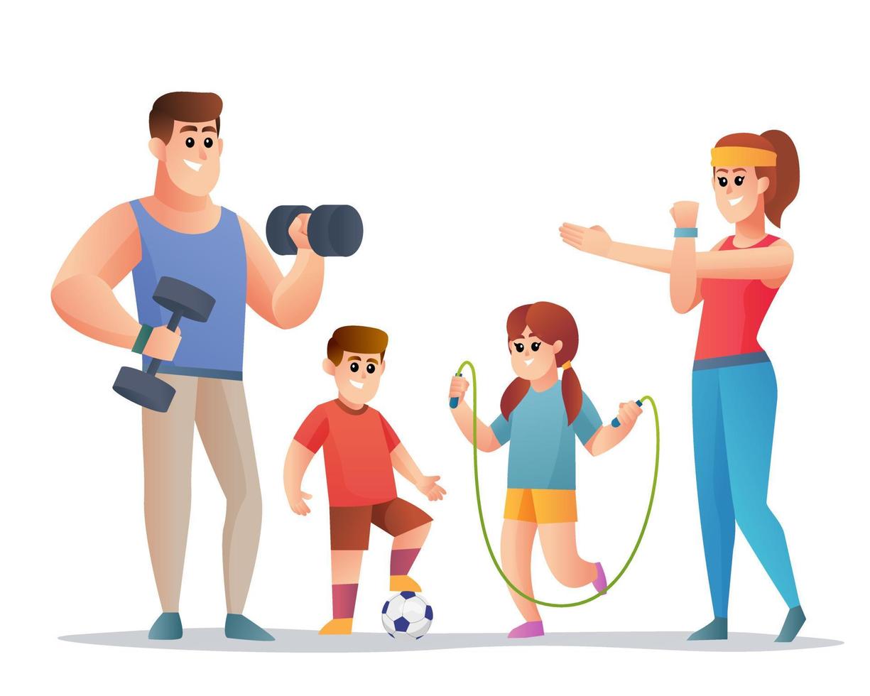 Happy family exercise together illustration vector