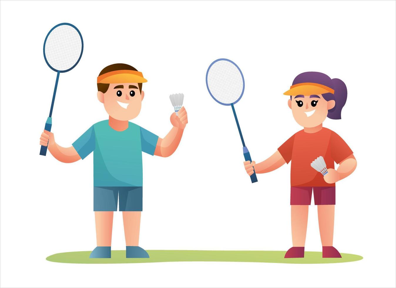 Cute couple badminton player character vector