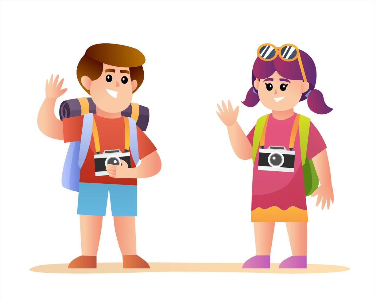 Cute boy and girl traveler characters vector