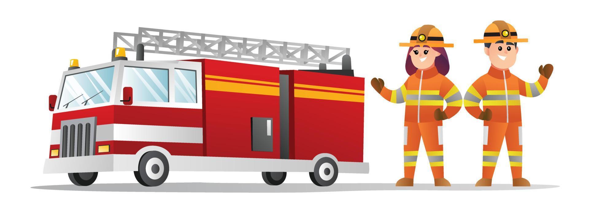 lindos personajes de dibujos animados de bomberos masculinos y femeninos  6461703 Vector en Vecteezy