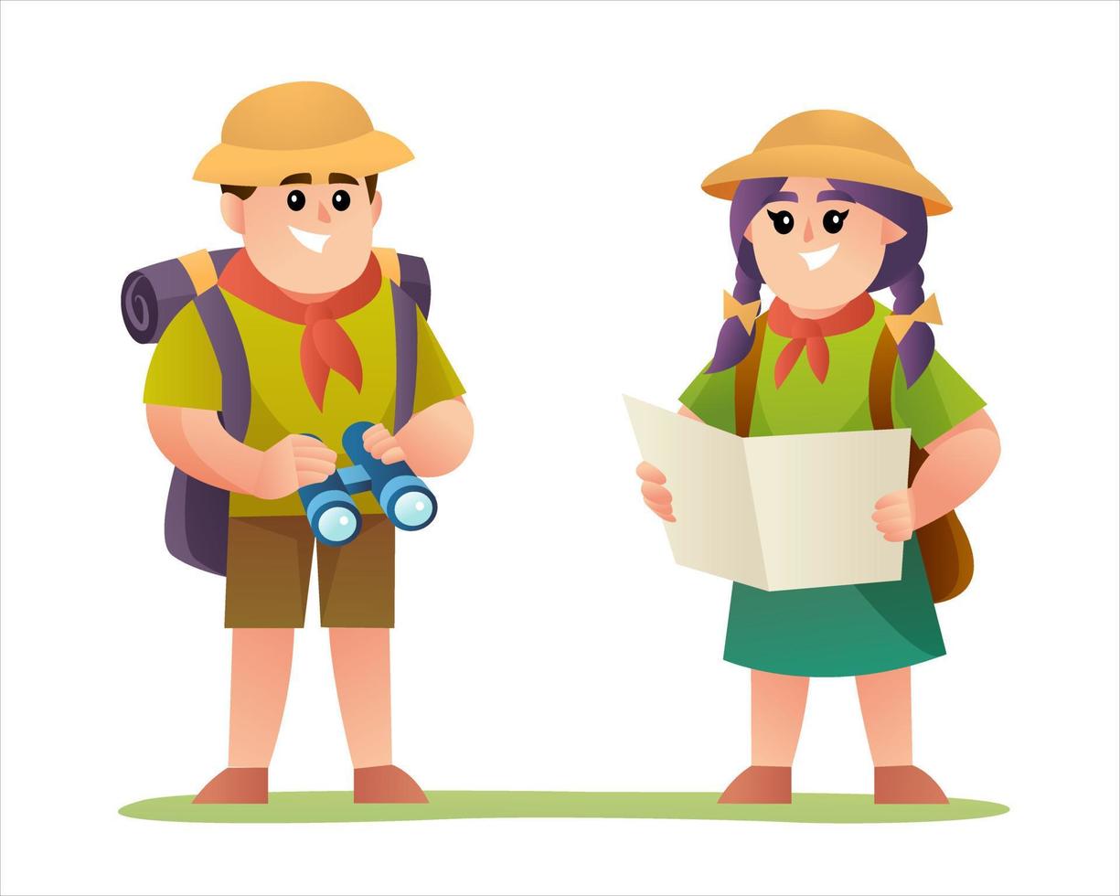 Cute boy and girl explorer with scout costume characters vector
