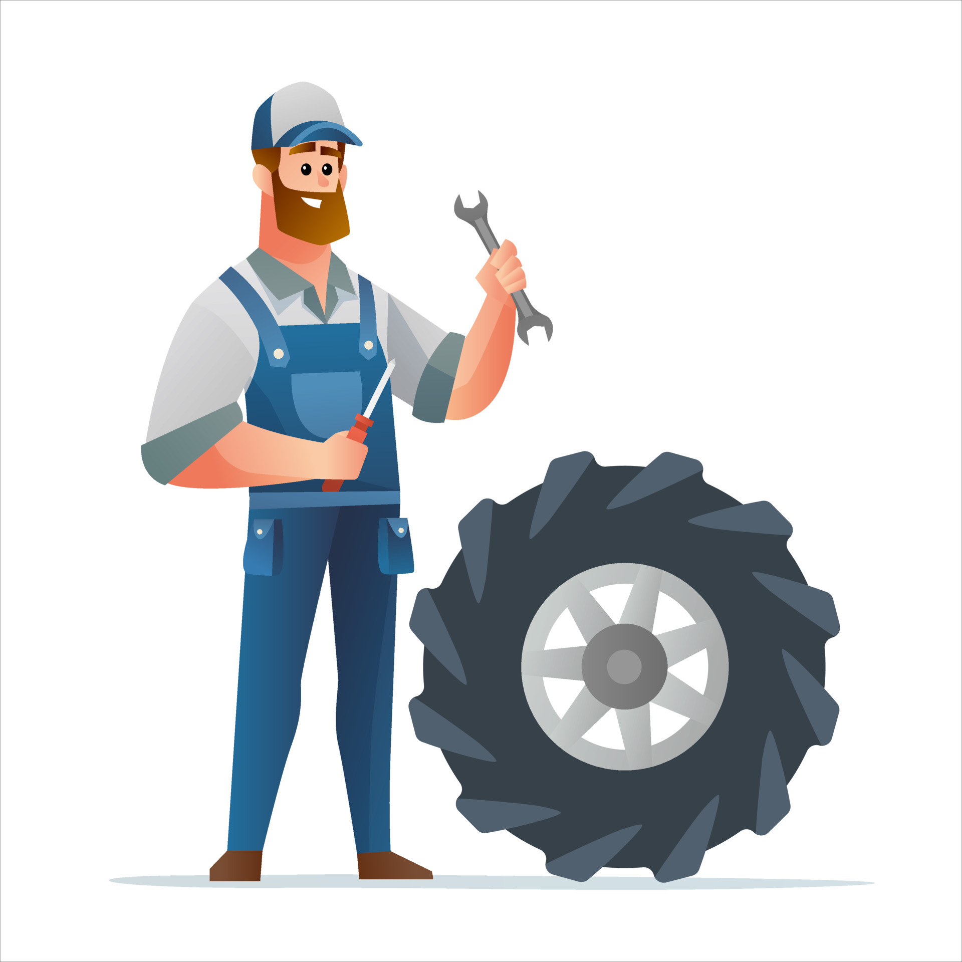 Professional mechanic holding spanner and screwdriver beside big tire cartoon illustration 6461714 Vector Art at Vecteezy Professional mechanic holding spanner and screwdriver beside big tire cartoon illustration 6461714 Vector Art at Vecteezy
