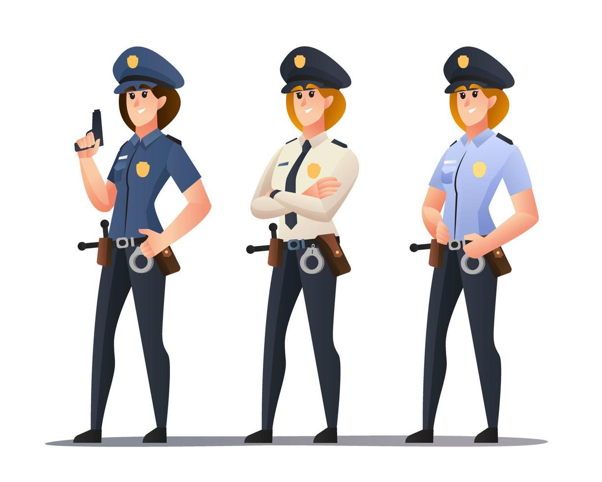 Police woman officer cartoon character set vector