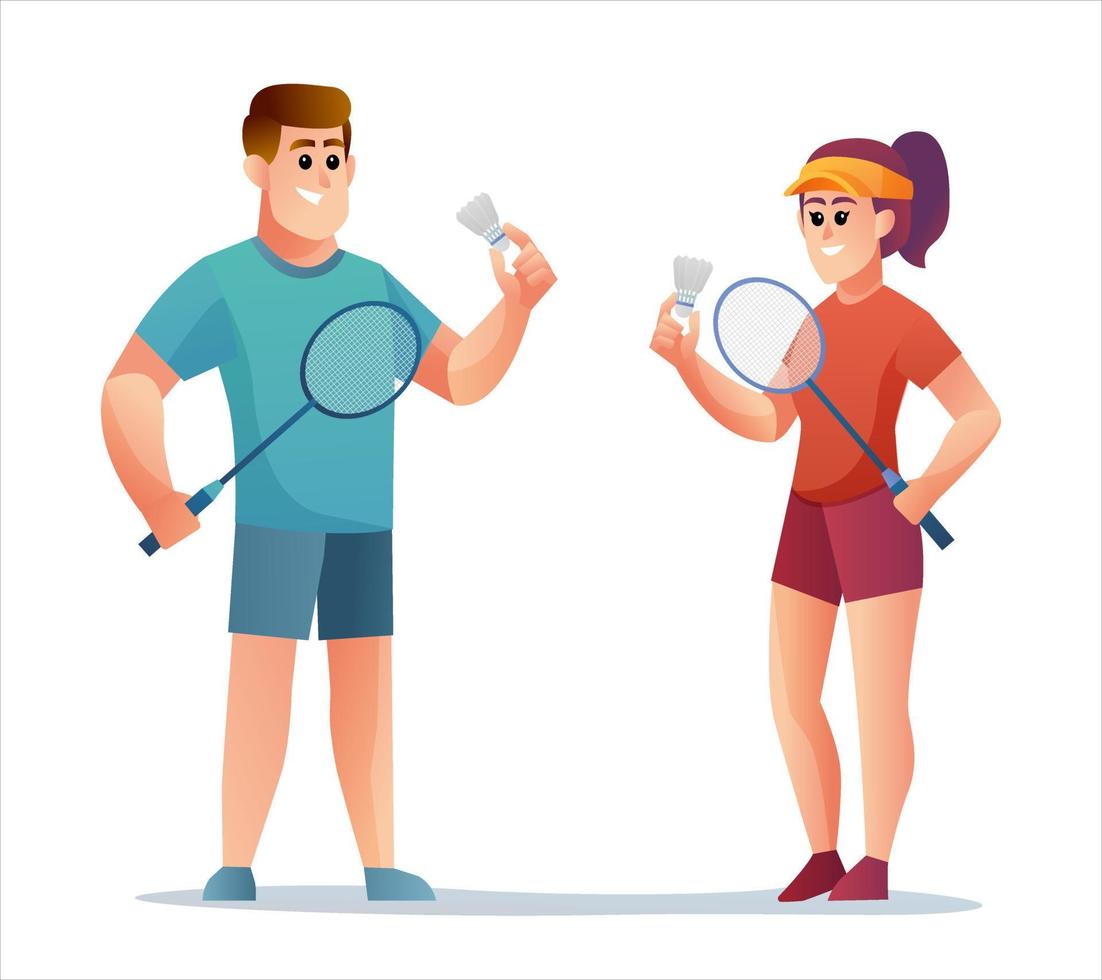 Male and female badminton player characters vector