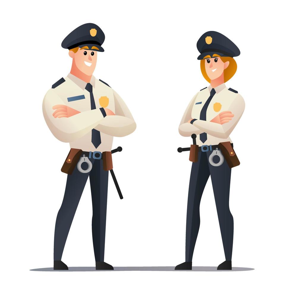 Policeman and police woman officer cartoon characters vector