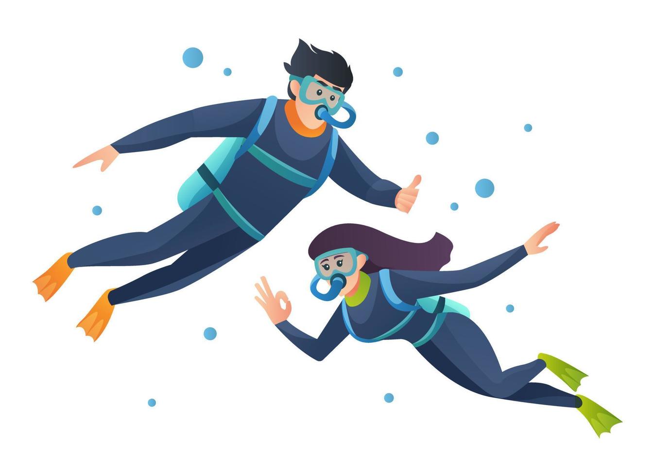 Male and female scuba diver characters vector