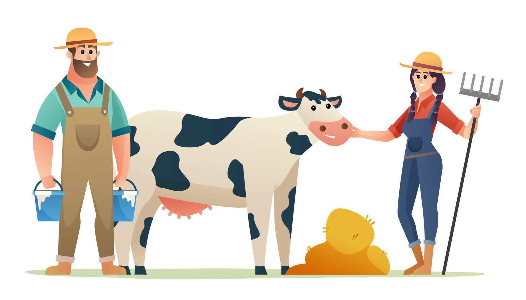Cow farmer cartoon characters set vector