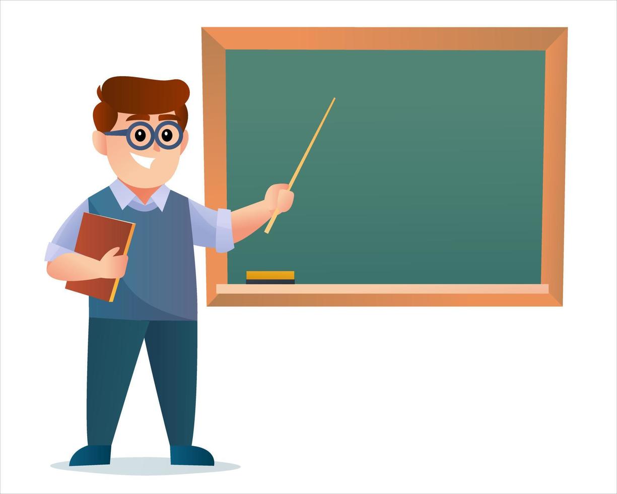 Cute male teacher with blackboard illustration vector