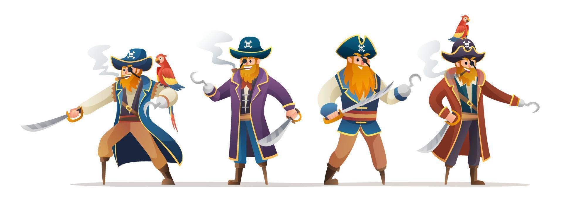 Character set of pirates holding sword vector