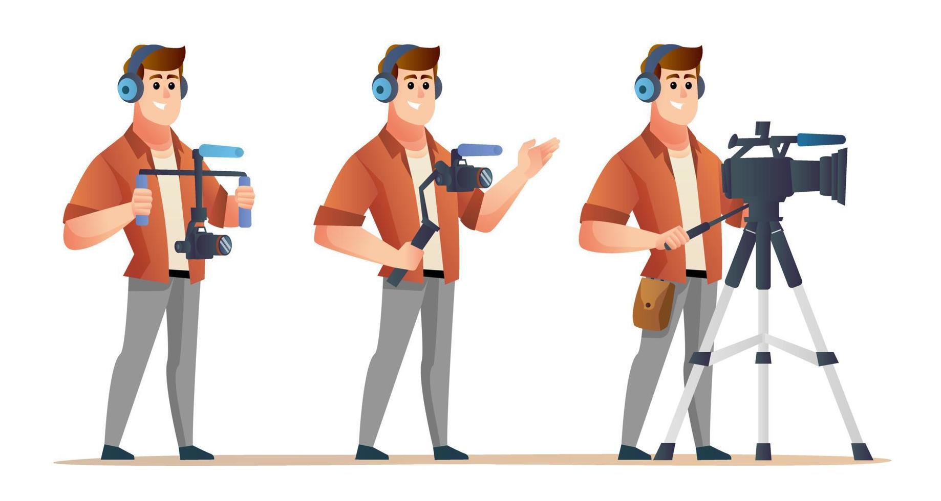 personaje de camarógrafo profesional en varias poses vector