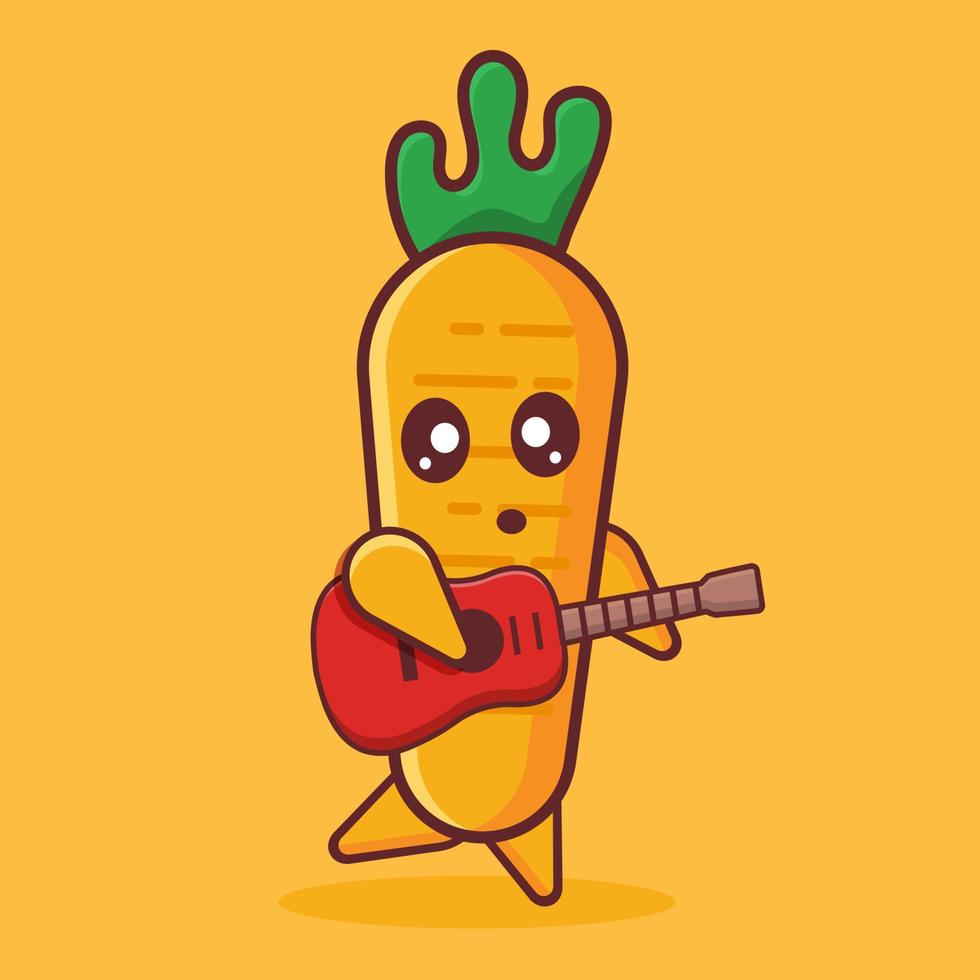 cute carrot playing guitar isolated vector illustration in flat style design